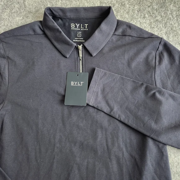 BYLT Lux Basics Golf Long Sleeve 1/4 Zip Polo Men's Large Navy Blue Perform NWT - Picture 1 of 11